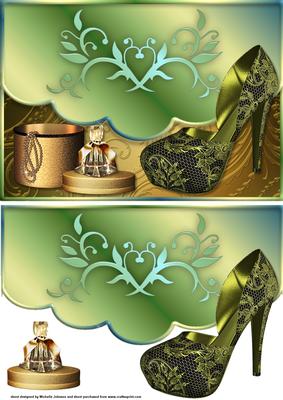Green and Gold Scalloped Edge Faux Envelope Card