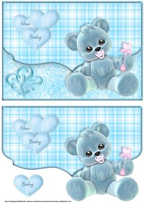 New Baby Fancy Edge Faux Envelope Card
