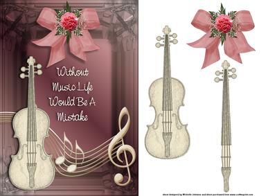 Life Without Music Pink Card Front with Decoupage