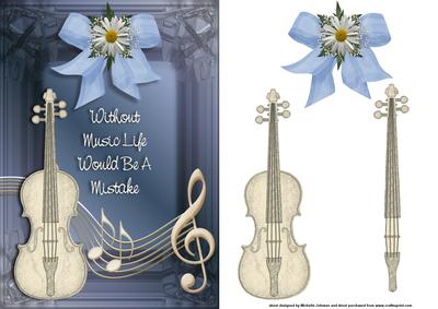 Life Without Music Blue Card Front with Decoupage