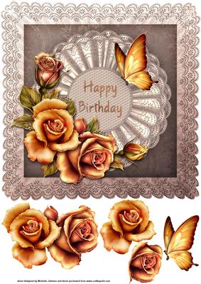 8 x 8 Butterfly and Roses Card Front
