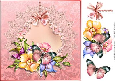 Butterflies and Flora 8 x 8 Card with Decoupage