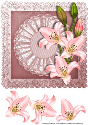 Pink Lilies 8 x 8 Card with Decoupage