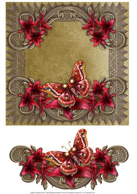 Red Lilies and Butterfly Approx 7 x 7 Card Front