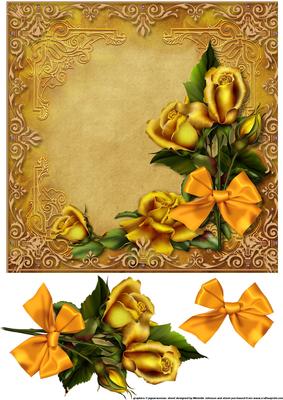 Golden Roses Square Card with Decoupage
