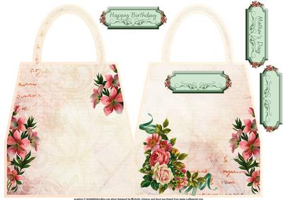 Vintage Lilies and Roses (multi Uses) Handbag Shaped Card