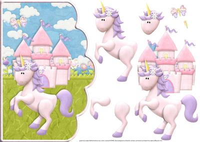 Unicorn in Fairytale Land Scallope Edge Curve Card