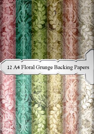 12 A4 Floral Grunge Backing Papers