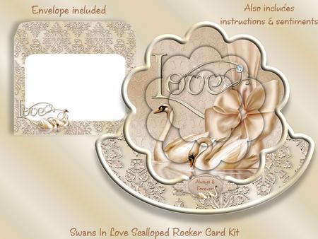 Swans in Love Scalloped Rocker Card with Pyramage and Env