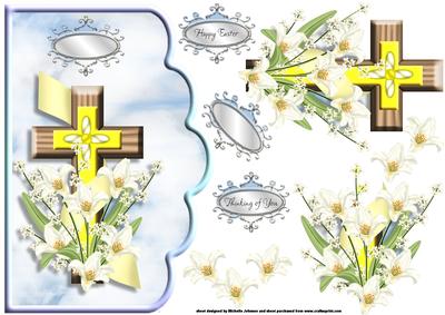 Cross and Lilies Scalloped Edge Curve Card