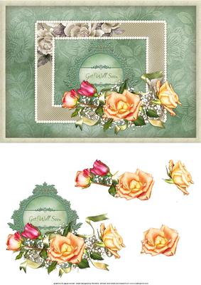 Get Well Soon Roses Card Front with Decoupage
