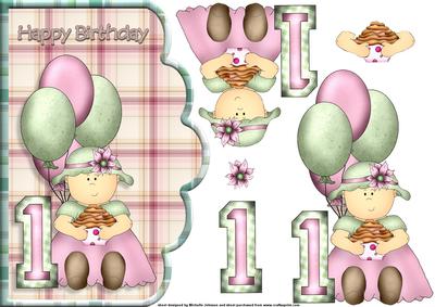 Age 1 Birthday Girl Scalloped Edge Curve Card