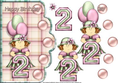 Age 2 Birthday Girl Scalloped Edge Curve Card