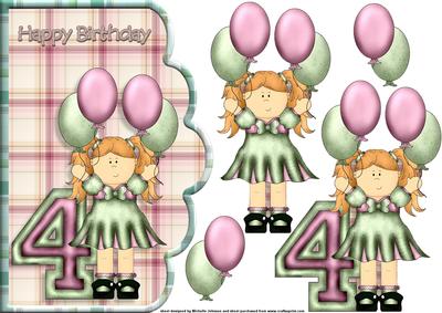 Age 4 Birthday Girl Scalloped Edge Curve Card