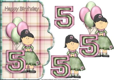 Age 5 Birthday Girl Scalloped Edge Curve Card