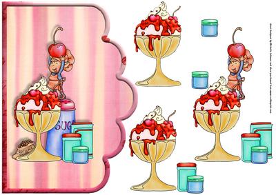 Cherry Sundae Scallope Edge Curve Card