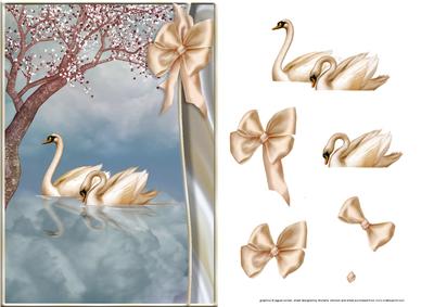 Swans in Love Card Front with Decoupage