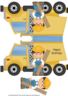 Construction Worker Truck Shaped Card