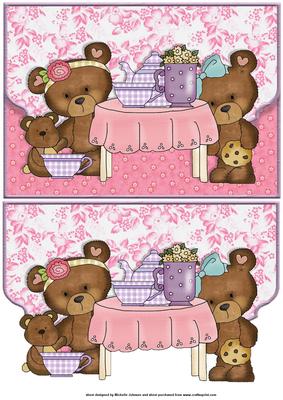 Teddy Bear Tea Party Fancy Edge Faux Envelope Card