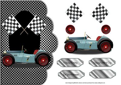 Vintage Racing Car Scallope Edge Curve Card