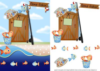 Gone Fishing Card Front with Decoupage