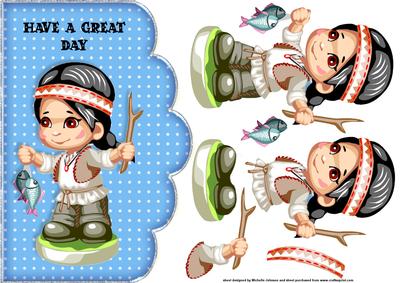 Little Indian Fisherboy Scallope Edge Curve Card