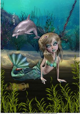 Mermaid and Dolphin A4 Card