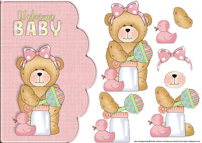 Welcome Baby Girl Scallope Edge Curve Card