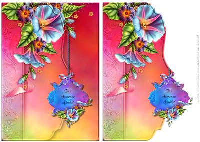Morning Glories Fancy Edge Faux Envelope Card