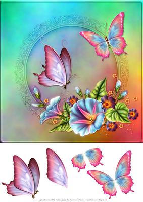 Morning Glories and Butterflies 8 x 8 Card Front