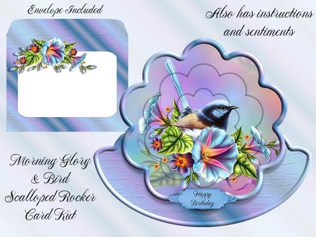 Morning Glory and Bird Scalloped Rocker Card Kit
