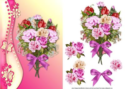 Bouquet and Butterflies Card Front with Decoupage