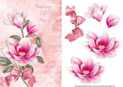 Pink Magnolias Thinking of You Card Front with Decoupage