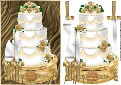 Wedding Cake and Serving Knives Card Front with Decoupage