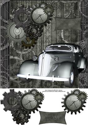 Steampunk Vintage Car 8 x 8 Card Front