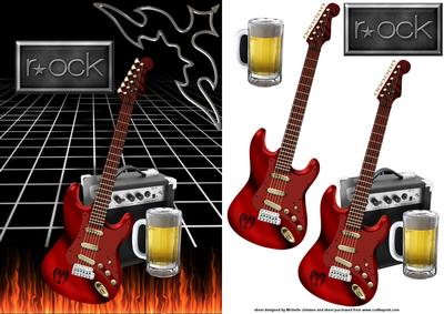 Rock Guitar and Beer Card Front with Decoupage