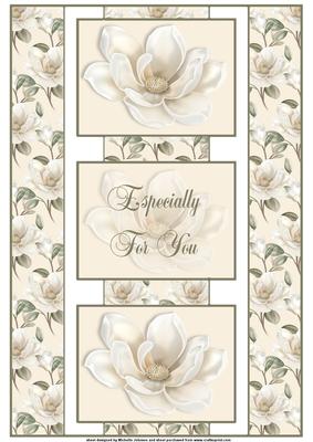 Cream Magnolias 3 Panel Fold Back Card