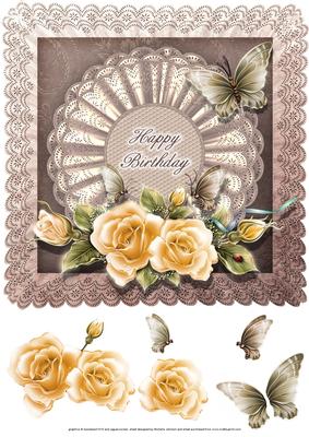 Roses and Butterflies 8 x 8 Card Front with Decoupage