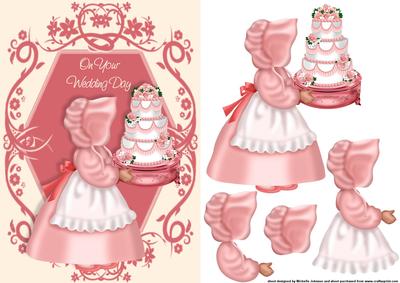 Pink Bonnet Girl Carrying Wedding Cake