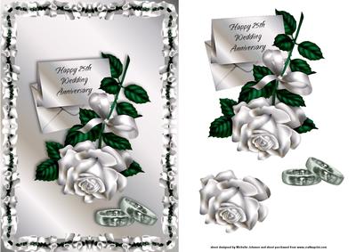 25th Silver Wedding Anniversary Rose and Card, Card Front