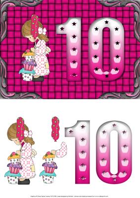 Cupcakes Girl Age 10 Card Front with Decoupage