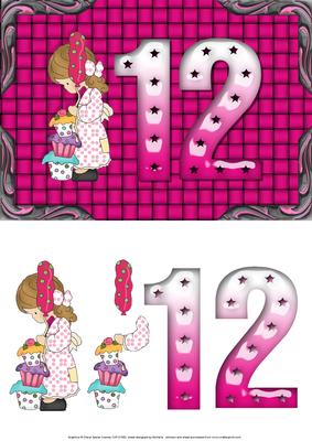 Cupcakes Girl Age 12 Card Front with Decoupage