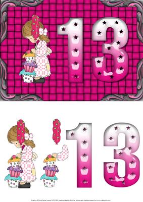 Cupcakes Girl Age 13 Card Front with Decoupage