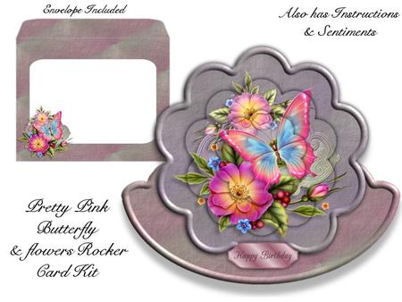 Pretty Pink Butterfly and Flowers Scalloped Rocker Card Kit
