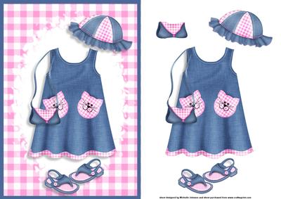 Little Miss Denim Card Front with Decoupage