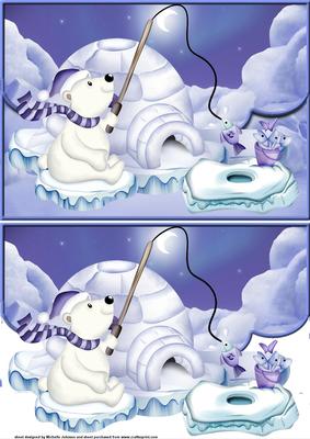 Christmas Night Fishing Fancy Scalloped Edge Envelope Card