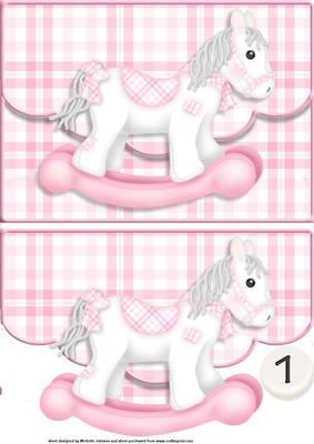 Little Pink Rocking Horse Age 1 Fancy Faux Envelope Card