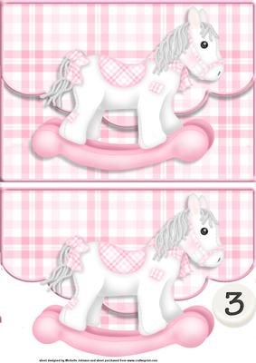 Little Pink Rocking Horse Age 3 Fancy Faux Envelope Card