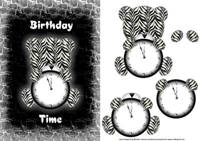 Zebra Bear Birthday Time Card Front
