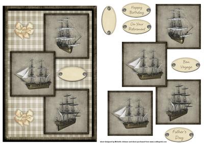 Vintage Ship Three Square Quick Card